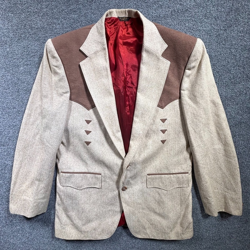 Vintage Pagano West Blazer Coat Mens 40 Beige Notch Lapel Western Preppy Career